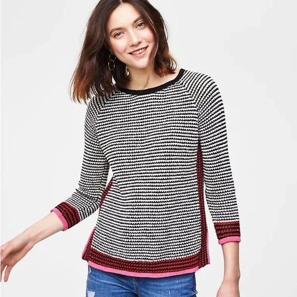 LOFT Sweaters Loft Ps Sp Womens Black White Multi Striped